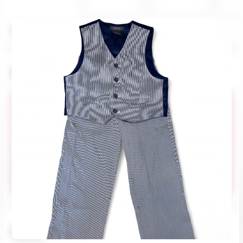 Kenneth Cole Reaction boys Navy and White Striped Vest and pants set size 6